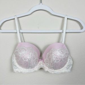 Victoria's Secret 32D Bra Dream Angels Lined Demi Light Pink Cream Lace